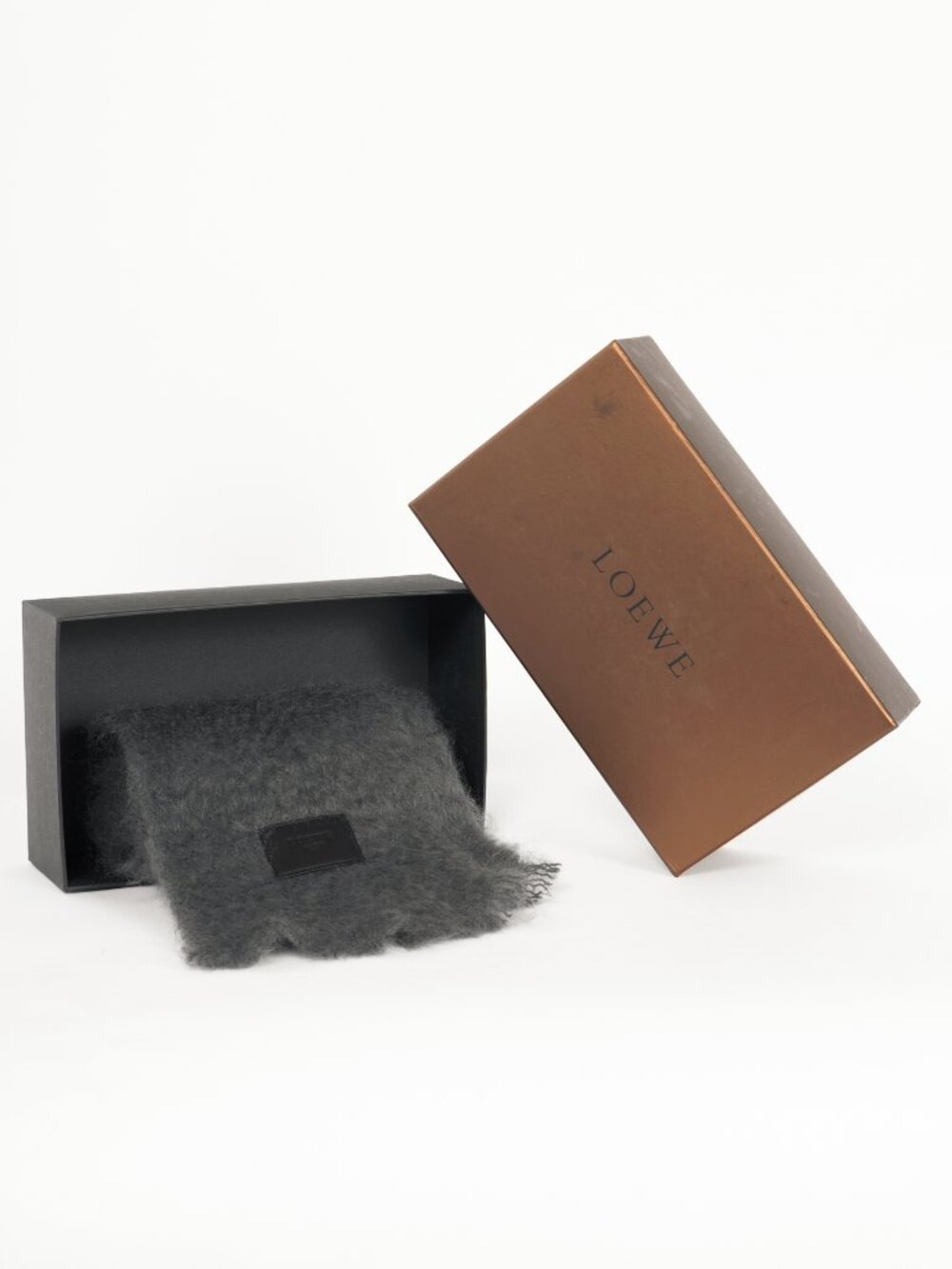 Loewe Grey Mohair & Wool Logo-Patch Scarf